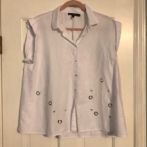 Funky white light short sleeve w/ silver rivets